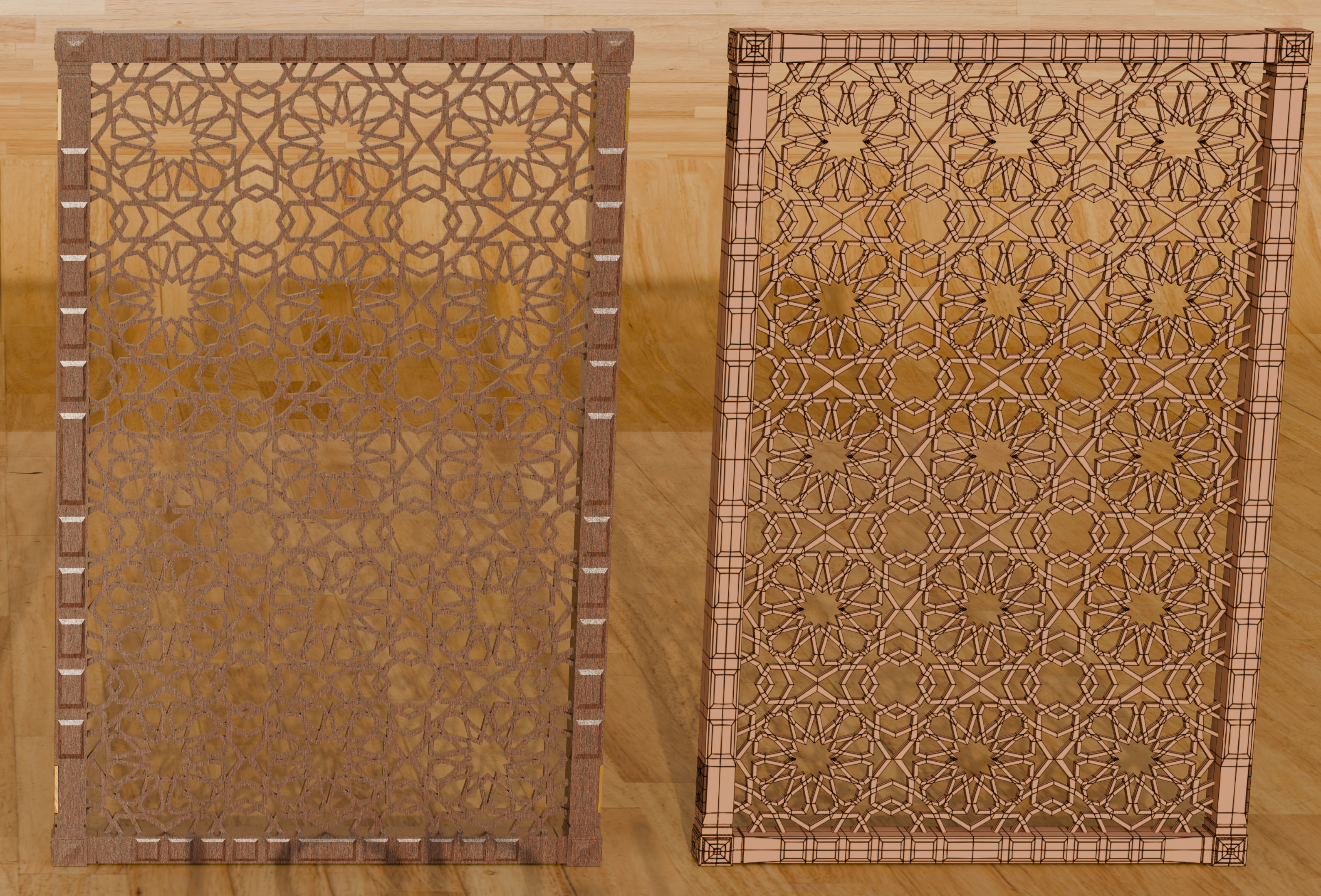 Jaffery Fancy Wooden Partition Panel - High Poly 3D PBR LOD Low-poly 3D model_2
