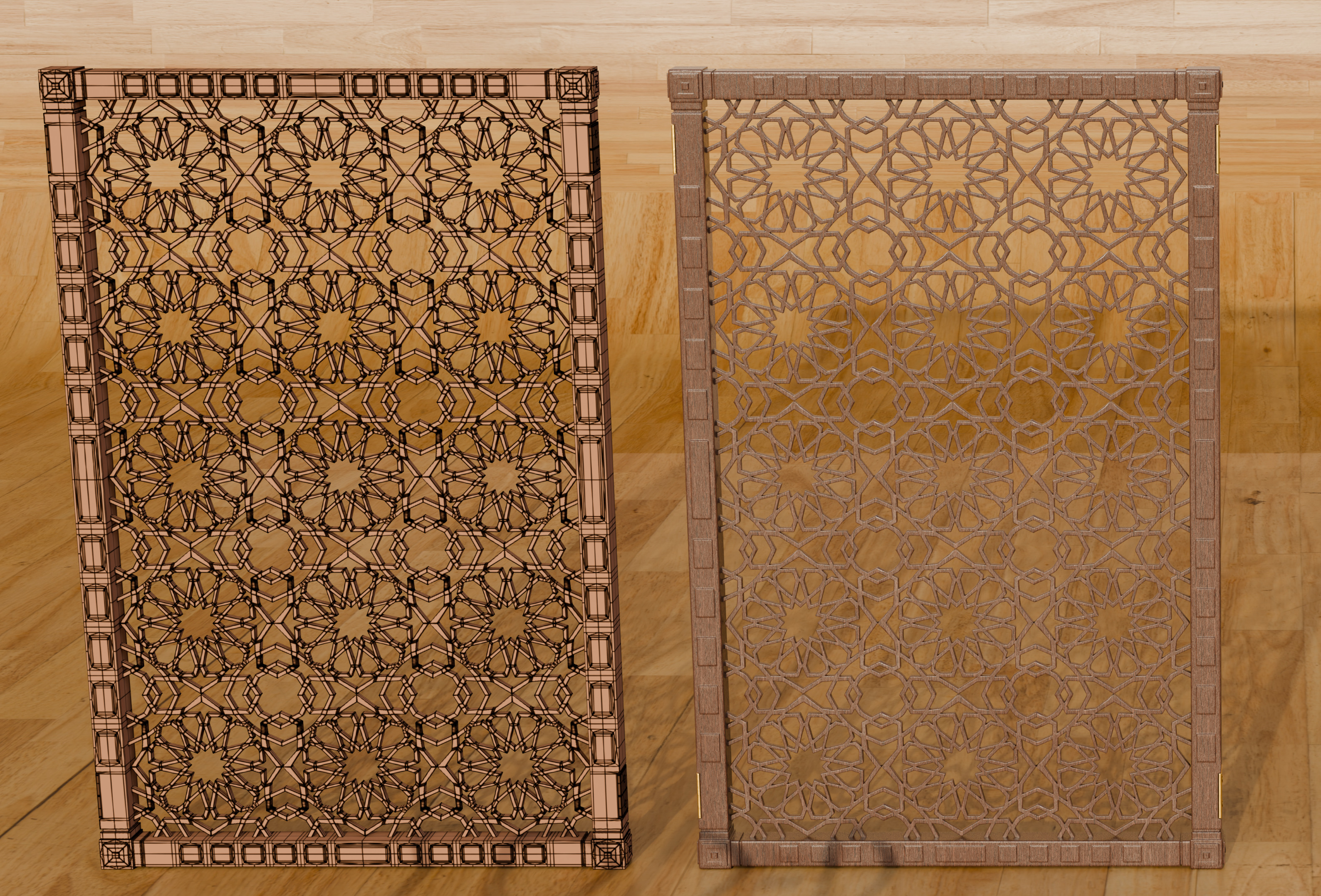 Jaffery Fancy Wooden Partition Panel - High Poly 3D PBR LOD Low-poly 3D model_1