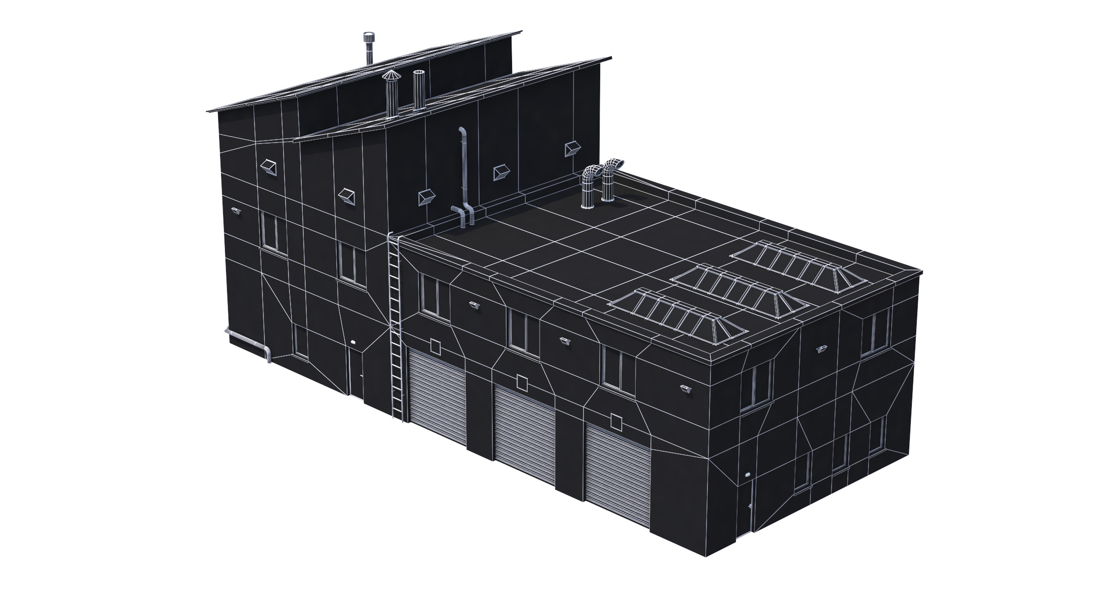 Industrial Building 15 Green Low-poly 3D model_8