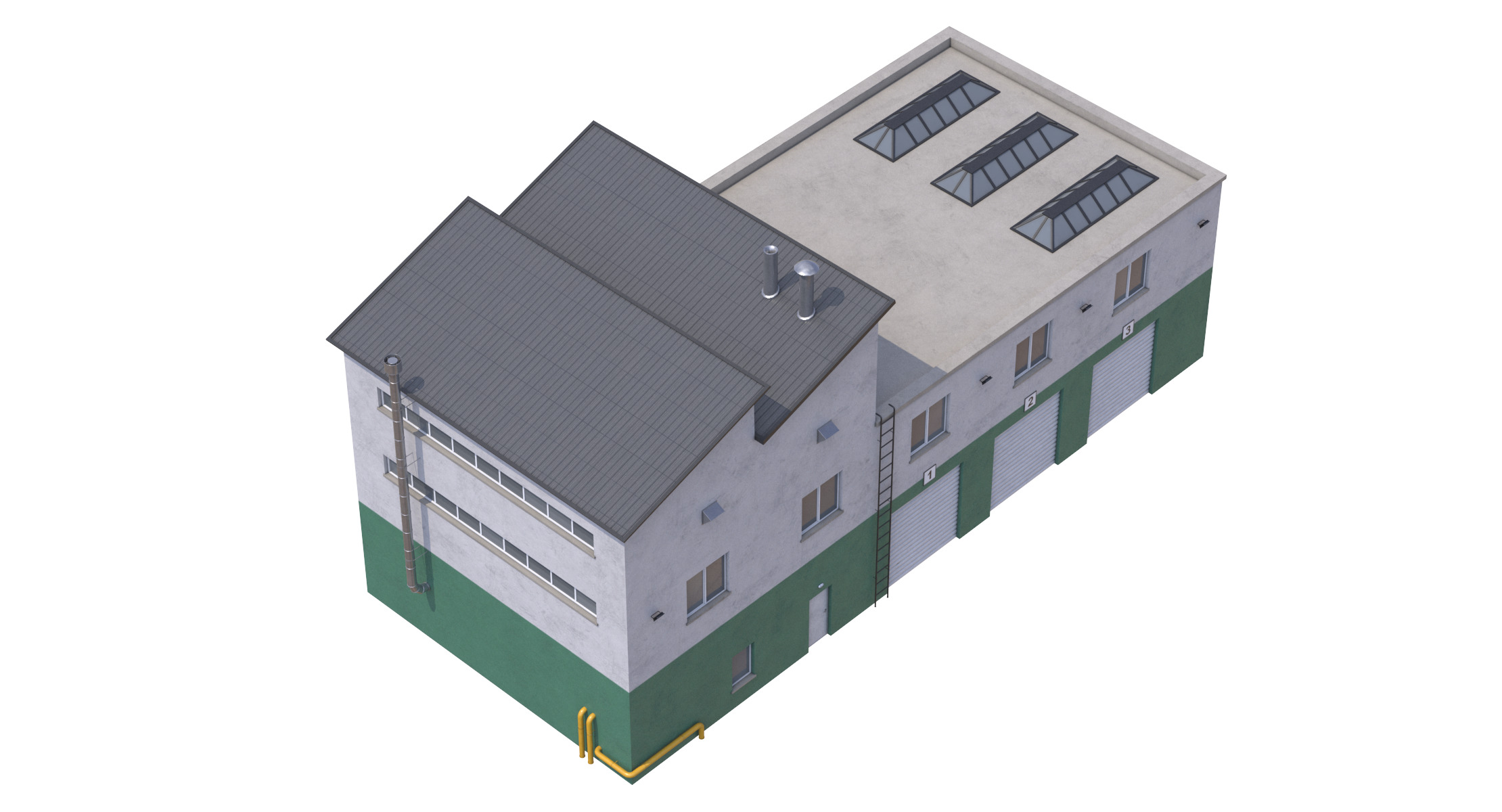 Industrial Building 15 Green Low-poly 3D model_4