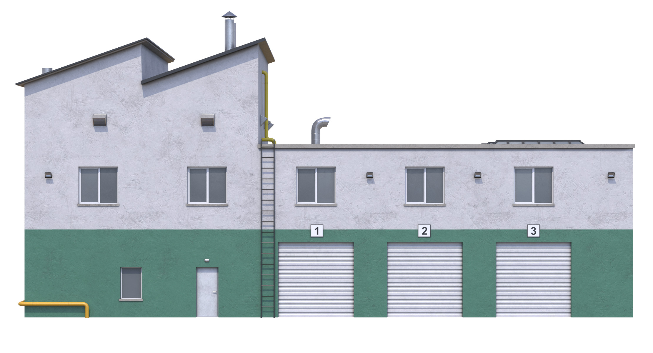 Industrial Building 15 Green Low-poly 3D model_3