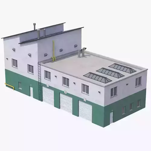 Industrial Building 15 Green Low-poly 3D model