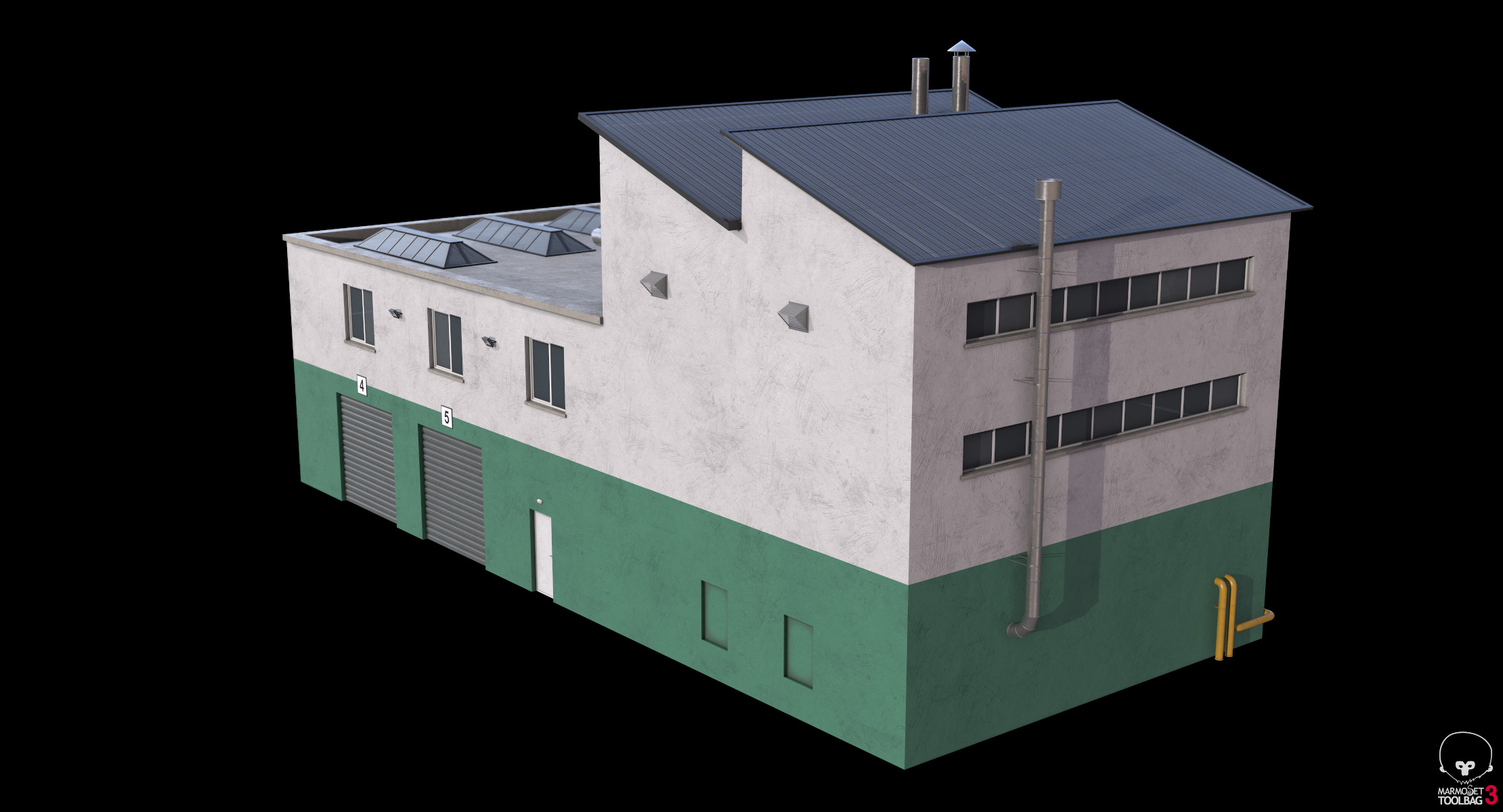 Industrial Building 15 Green Low-poly 3D model_11