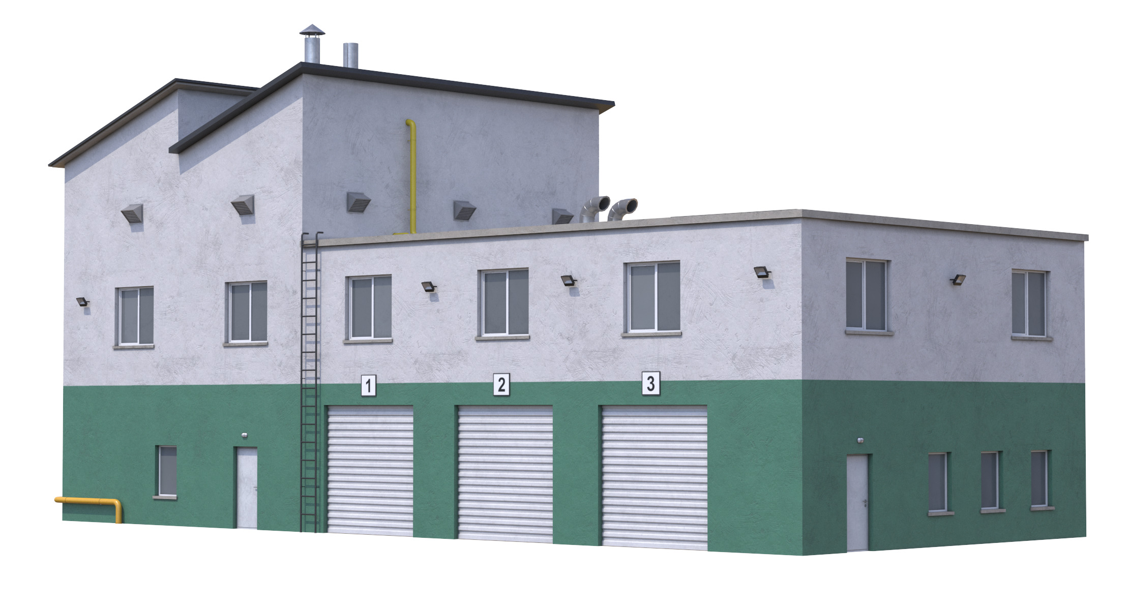 Industrial Building 15 Green Low-poly 3D model_1