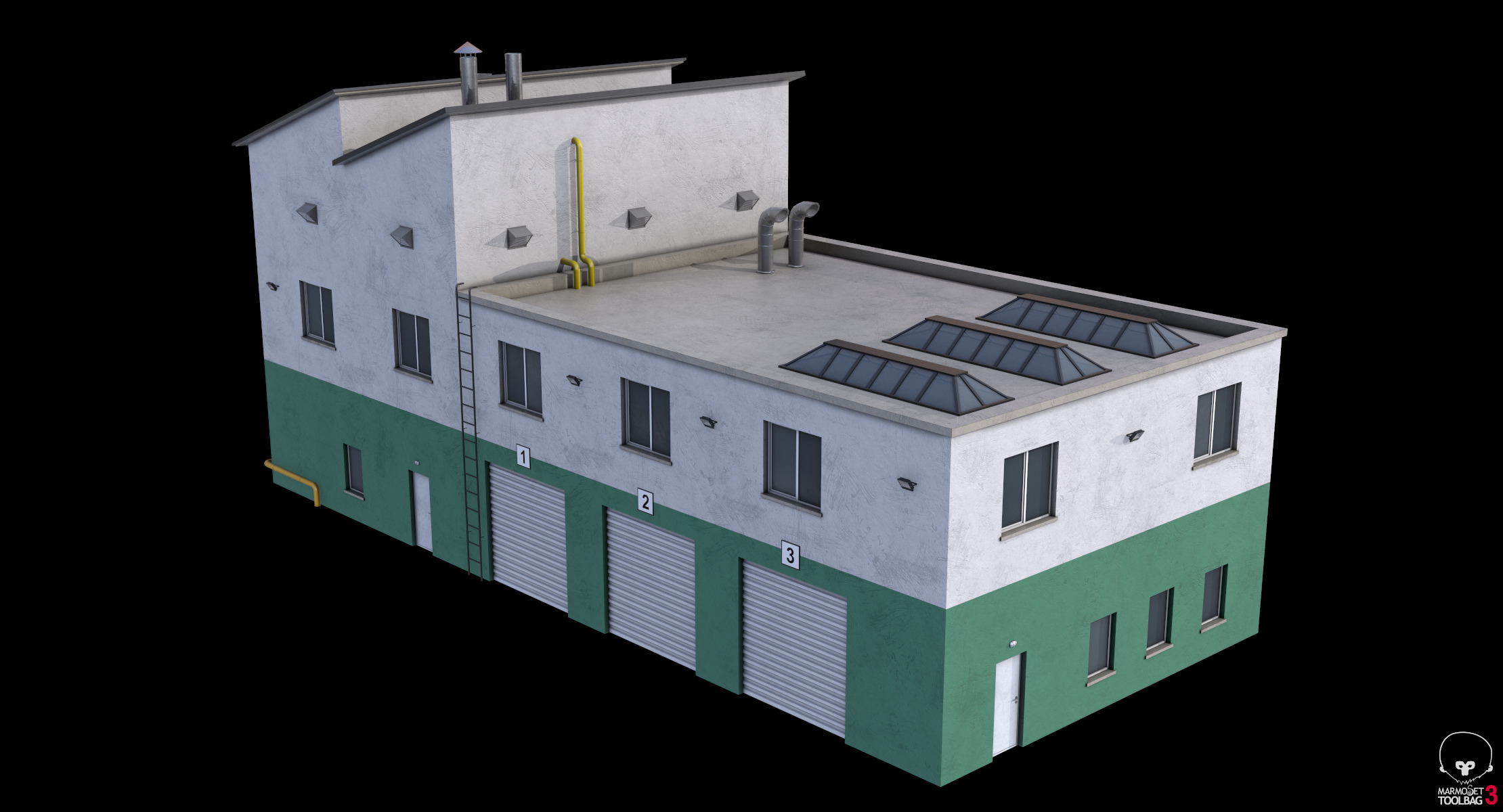Industrial Building 15 Green Low-poly 3D model_10