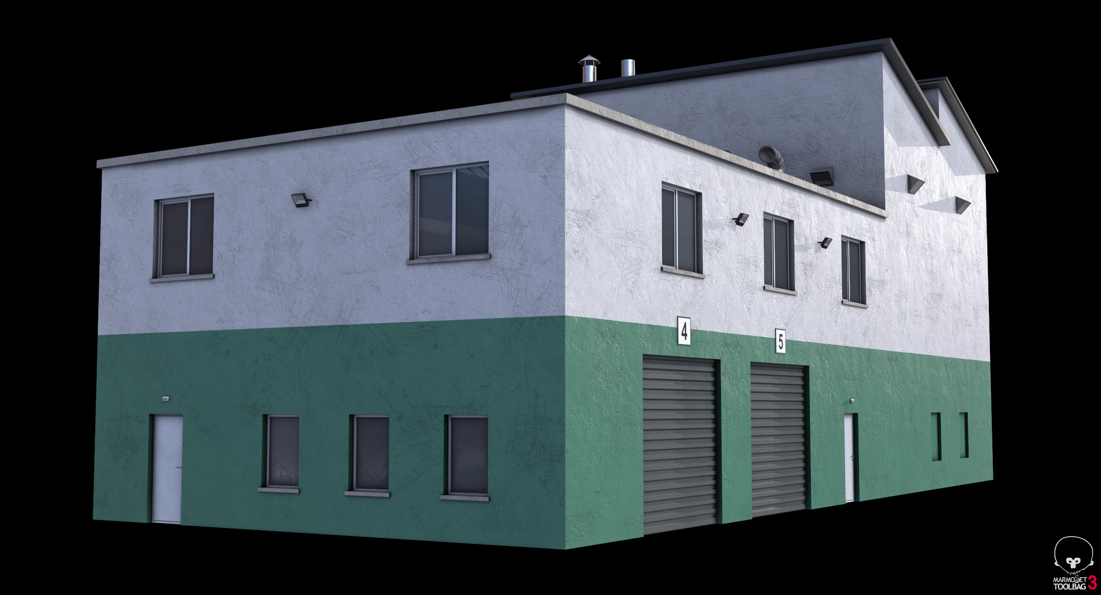 Industrial Building 15 Green Low-poly 3D model_12