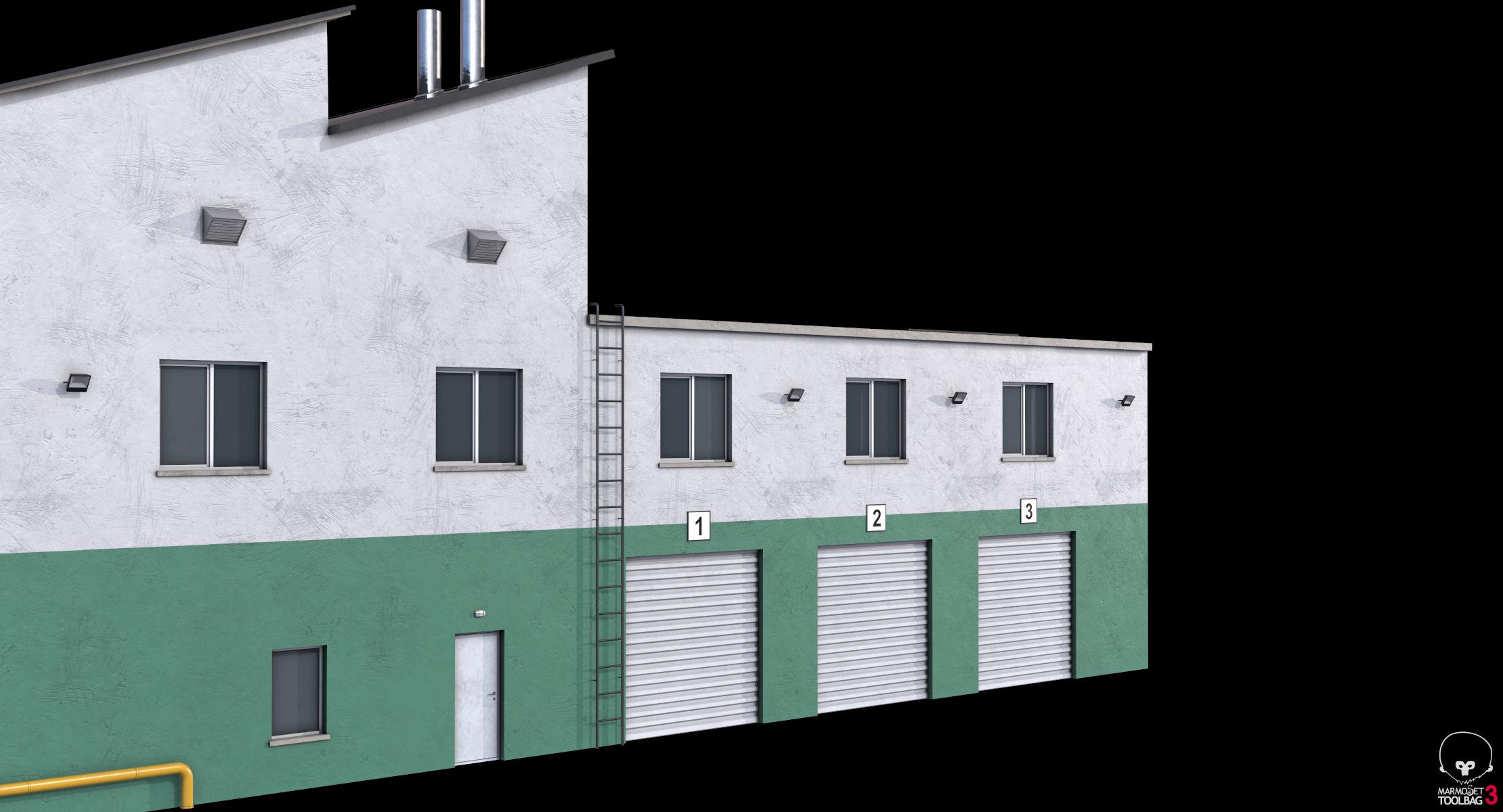 Industrial Building 15 Green Low-poly 3D model_13