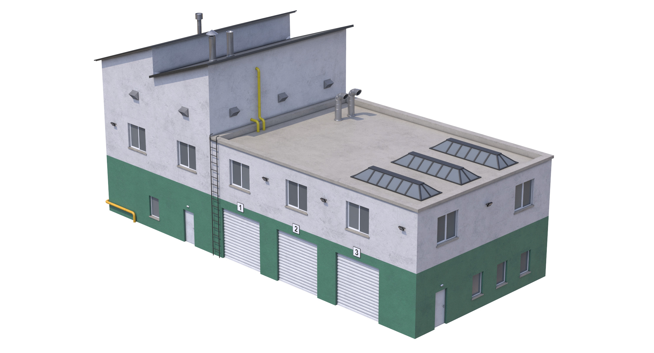 Industrial Building 15 Green Low-poly 3D model_5