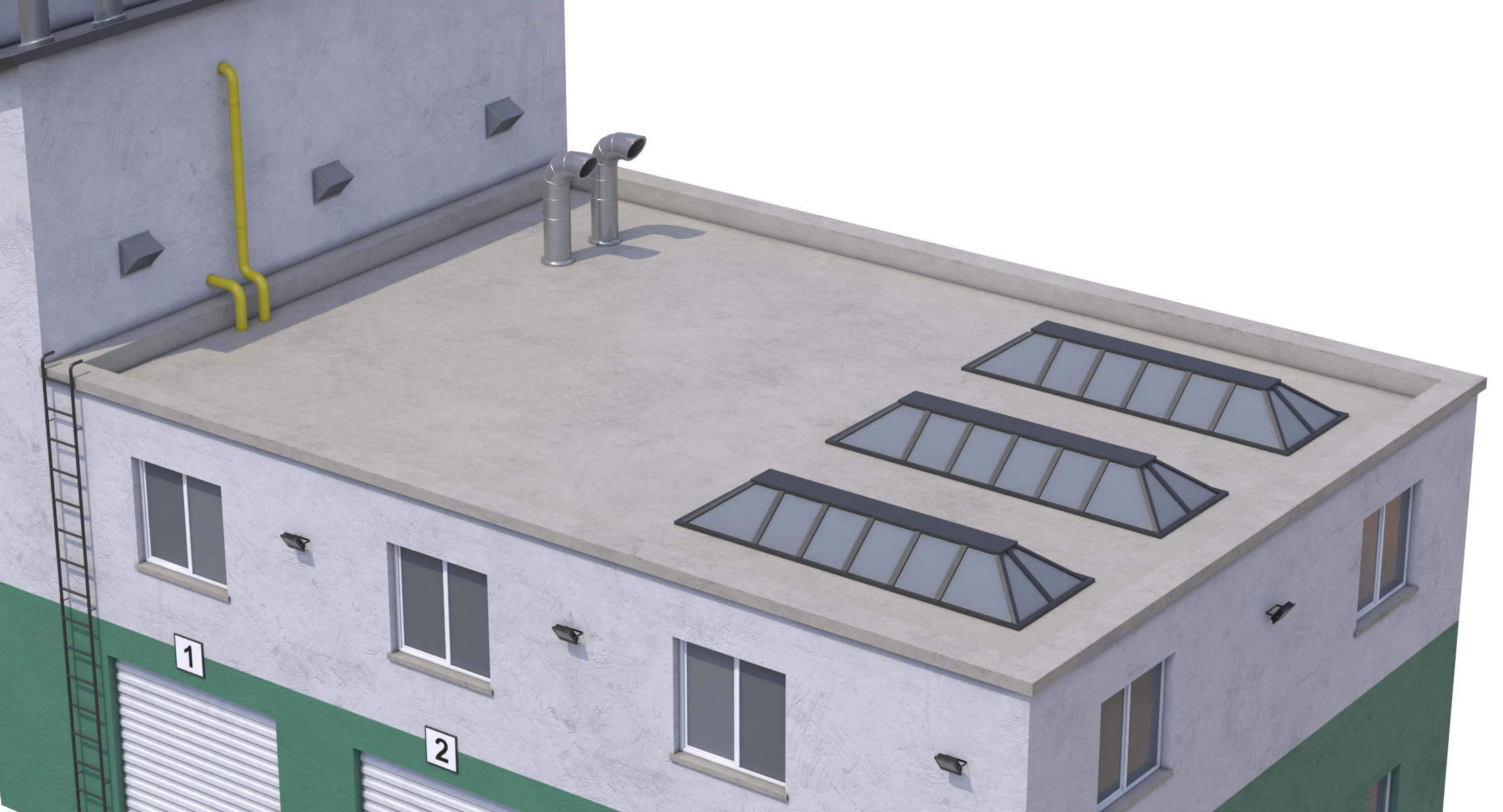 Industrial Building 15 Green Low-poly 3D model_7