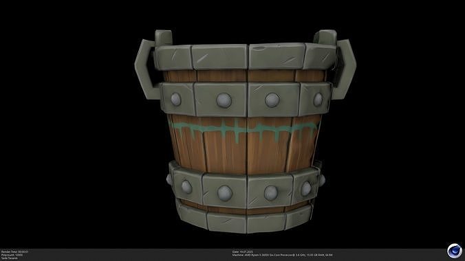 Stylized Wooden Bucket 3D Model - AI Low-poly 3D model