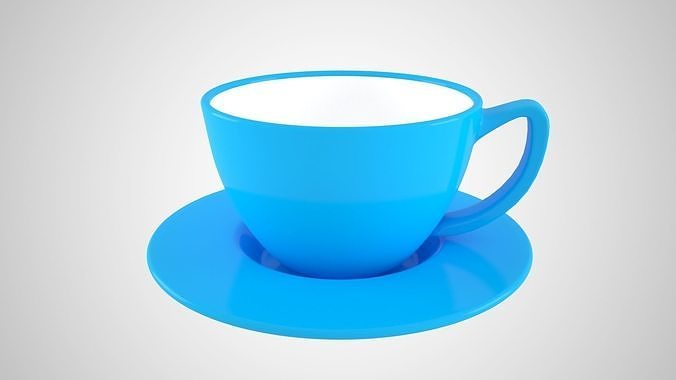 Coffee Cup Saucer Deep Sky Blue color 3D model