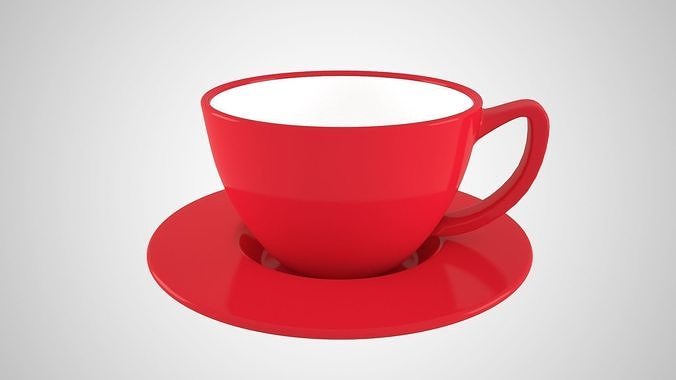Coffee Cup Plate Alizarin Crimson Color 3D model