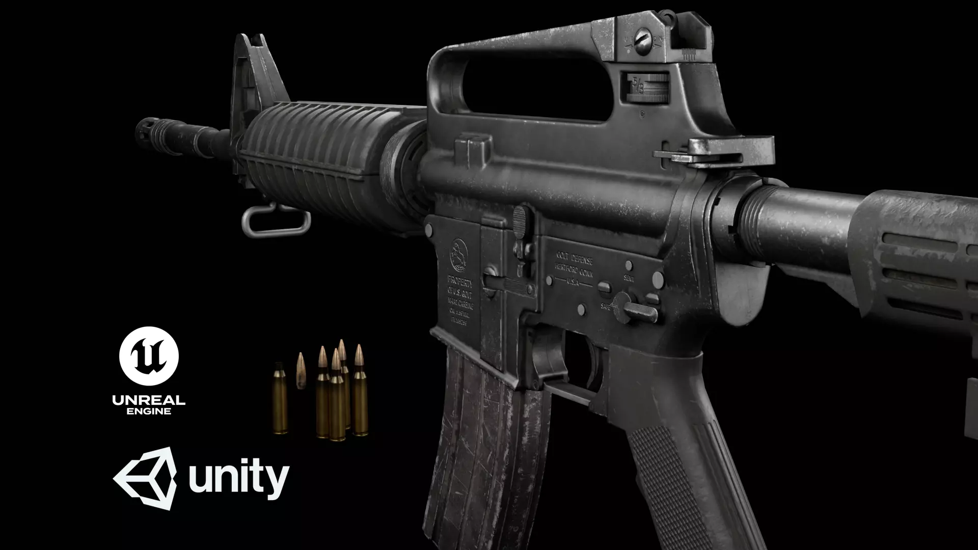 Assault Rifle M4 AR15 carbine game ready Low-poly 3D model_0