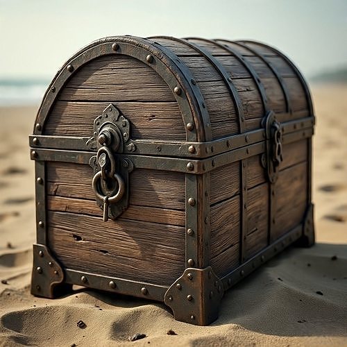 Old Wooden Chest - Pirate treasure chest with metal locks Low-poly 3D model