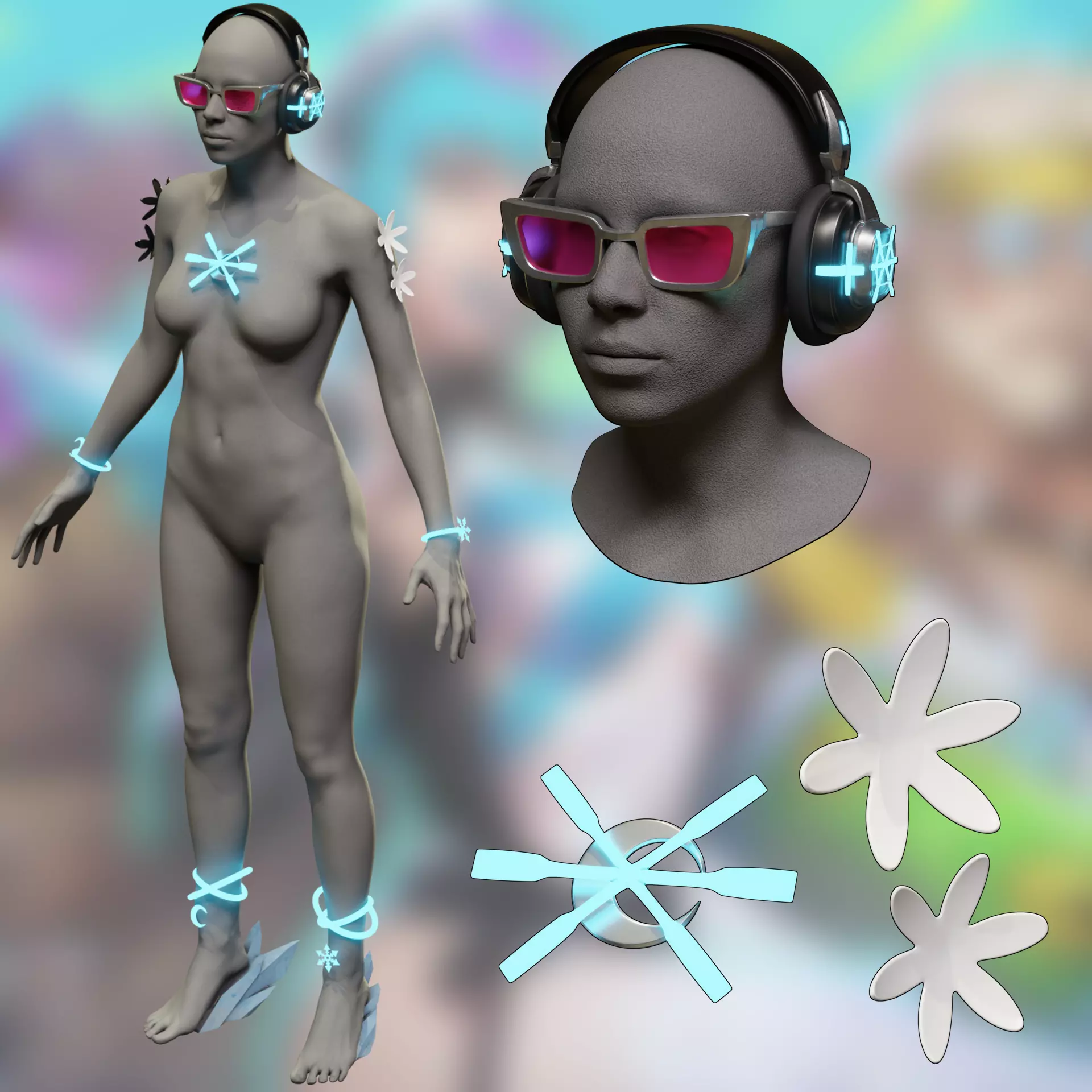 Luna Snow - Cool Summer cosplay headphones accessories glasses 3D print model_0