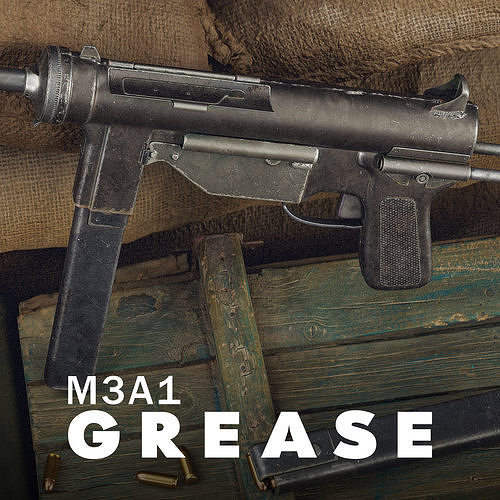 M3A1 Submachine Gun - WW2 Game Weapon - Nanite Mesh and Highpoly 3D model