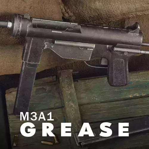 M3A1 Submachine Gun - WW2 Game Weapon - Nanite Mesh and Highpoly
