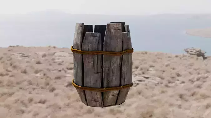 Low Poly Wooden Rotten Barrel Game Ready Low-poly 3D model
