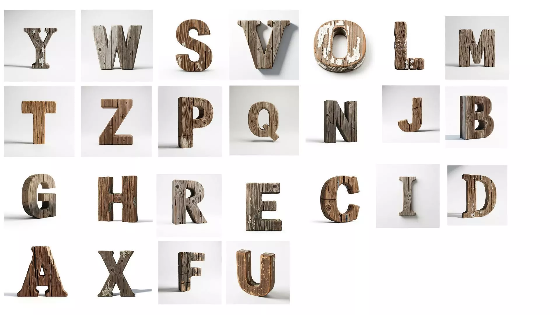 Old Wooden Letters 3D model_0
