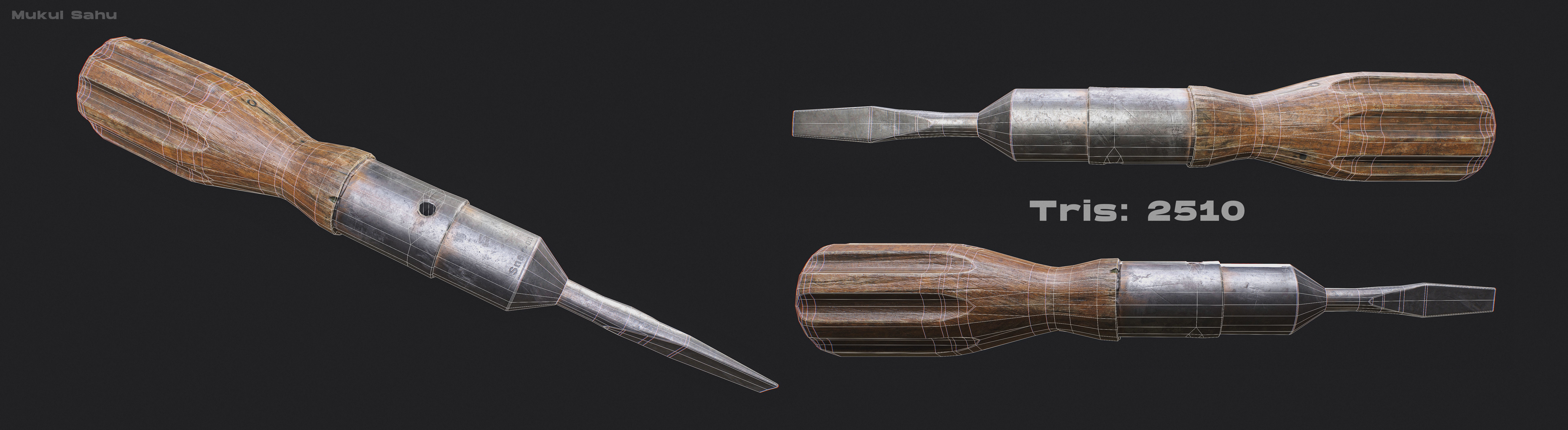 Vintage Screwdriver - Game Ready Prop AAA AR and VR Low-poly 3D model_5