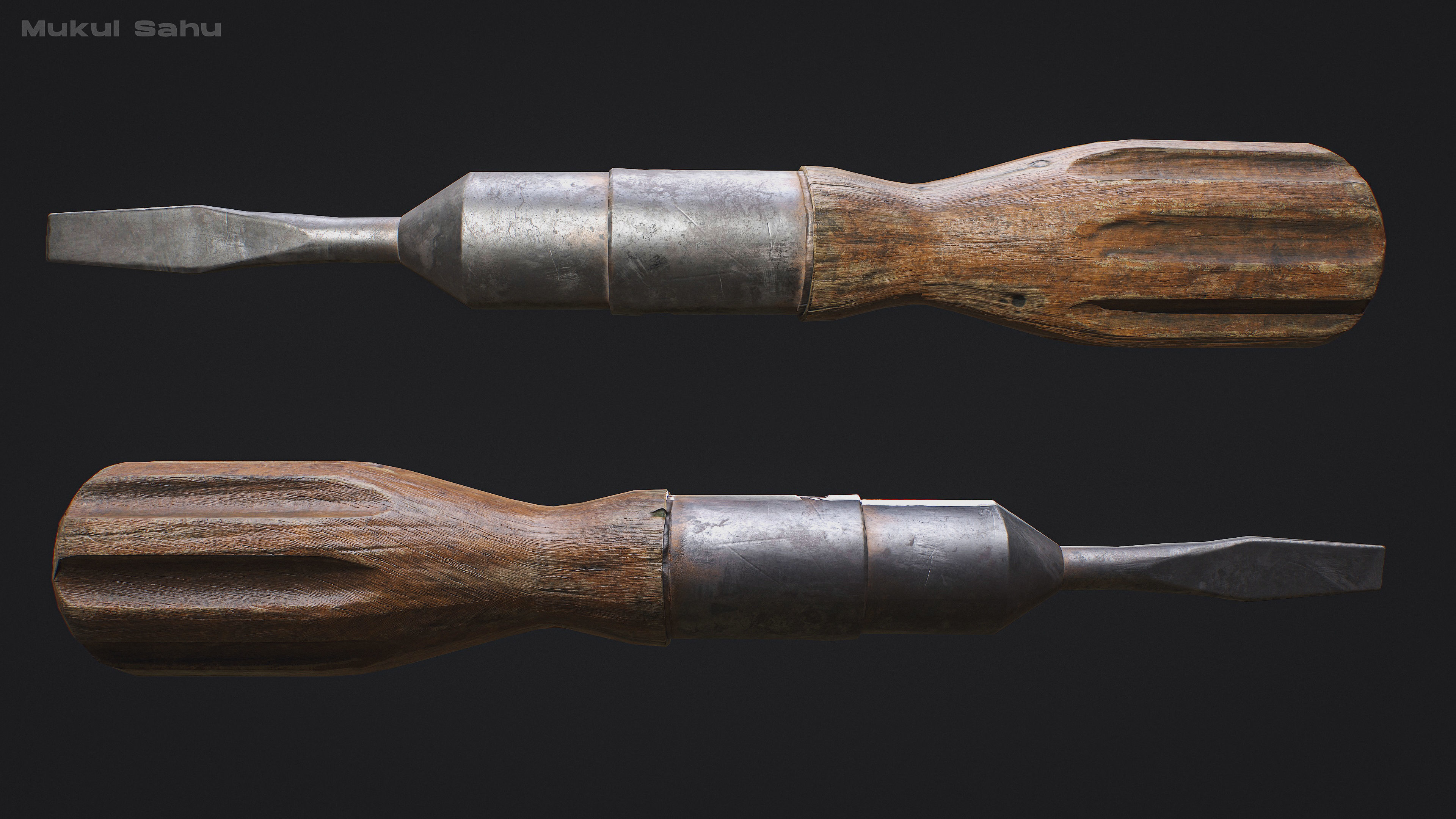 Vintage Screwdriver - Game Ready Prop AAA AR and VR Low-poly 3D model_4