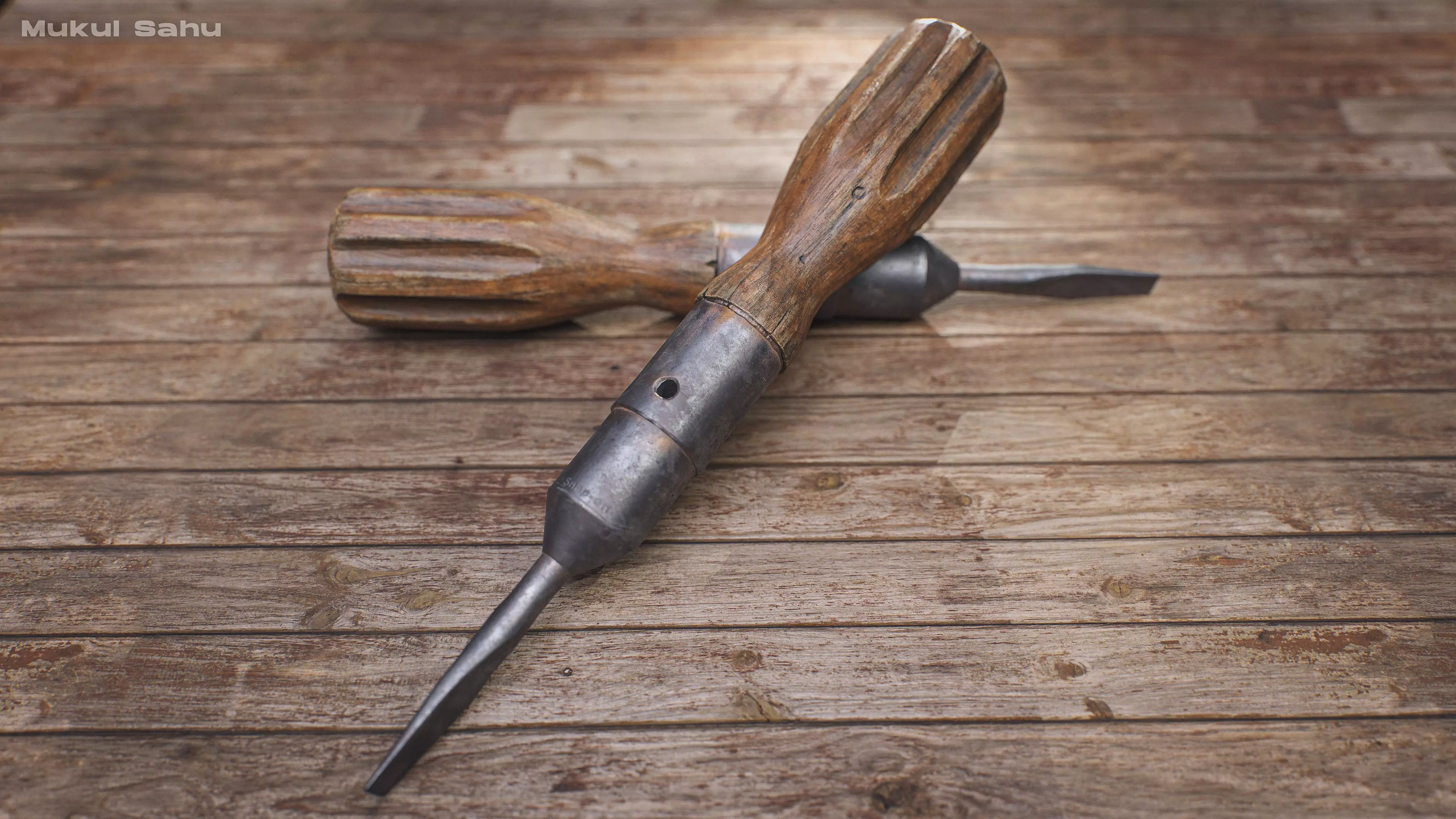 Vintage Screwdriver - Game Ready Prop AAA AR and VR Low-poly 3D model_0
