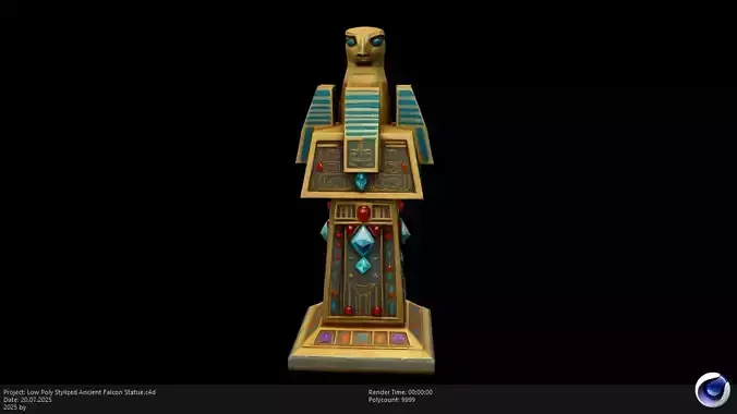 Low Poly Stylized Ancient Falcon Statue