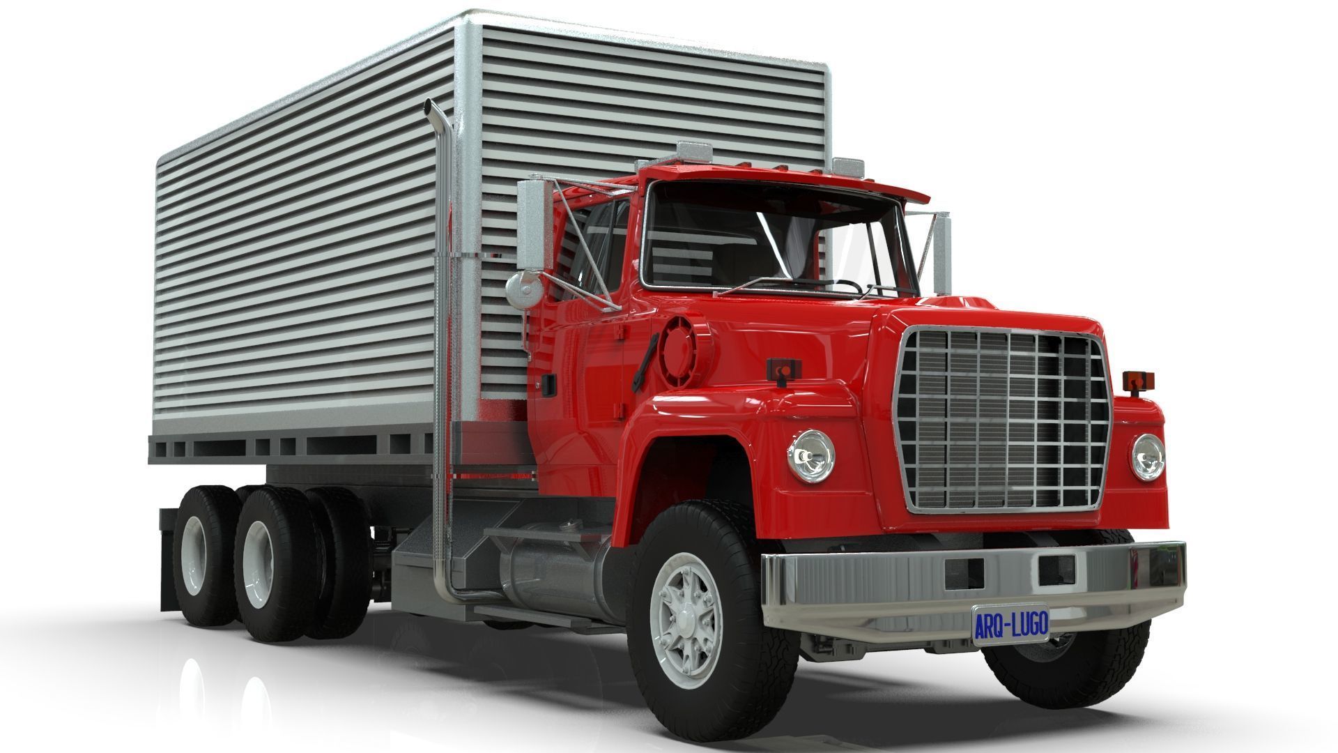L9000 Box Truck 3D Model six Hood Variants  Hendrickson RT  3D model_8