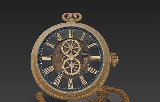 Steampunk Pocket Watch - Brass timepiece with exposed gears Low-poly 3D model
