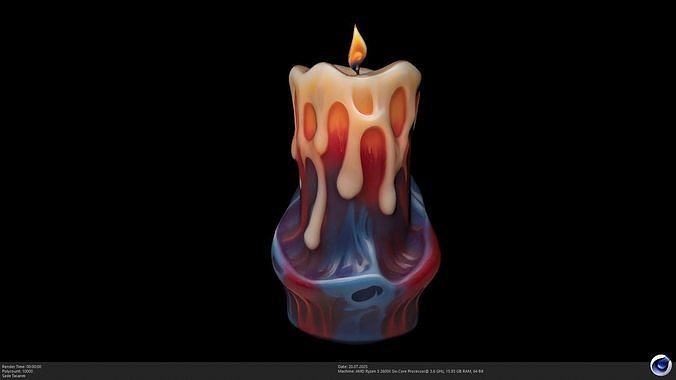 Stylized Melting Candle with Colorful Wax - AI Low-poly 3D model
