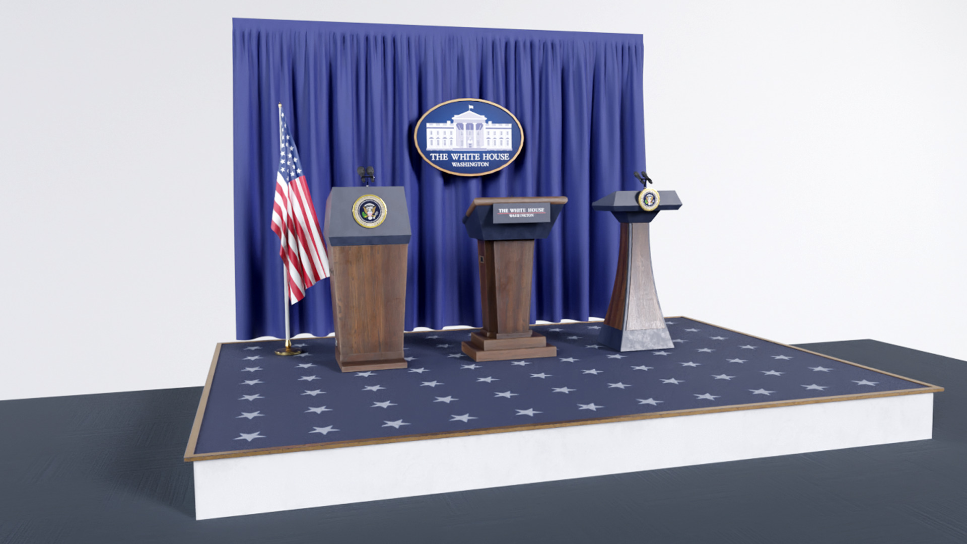 White House press room Lecterns Low-poly 3D model_1
