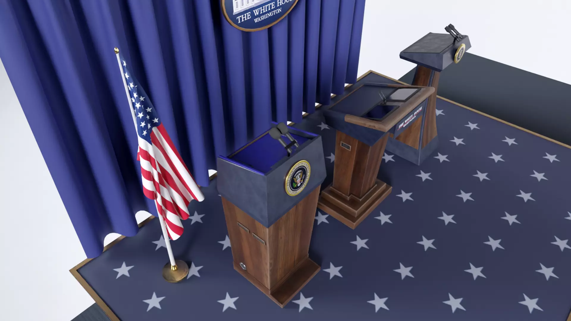 White House press room Lecterns Low-poly 3D model_0
