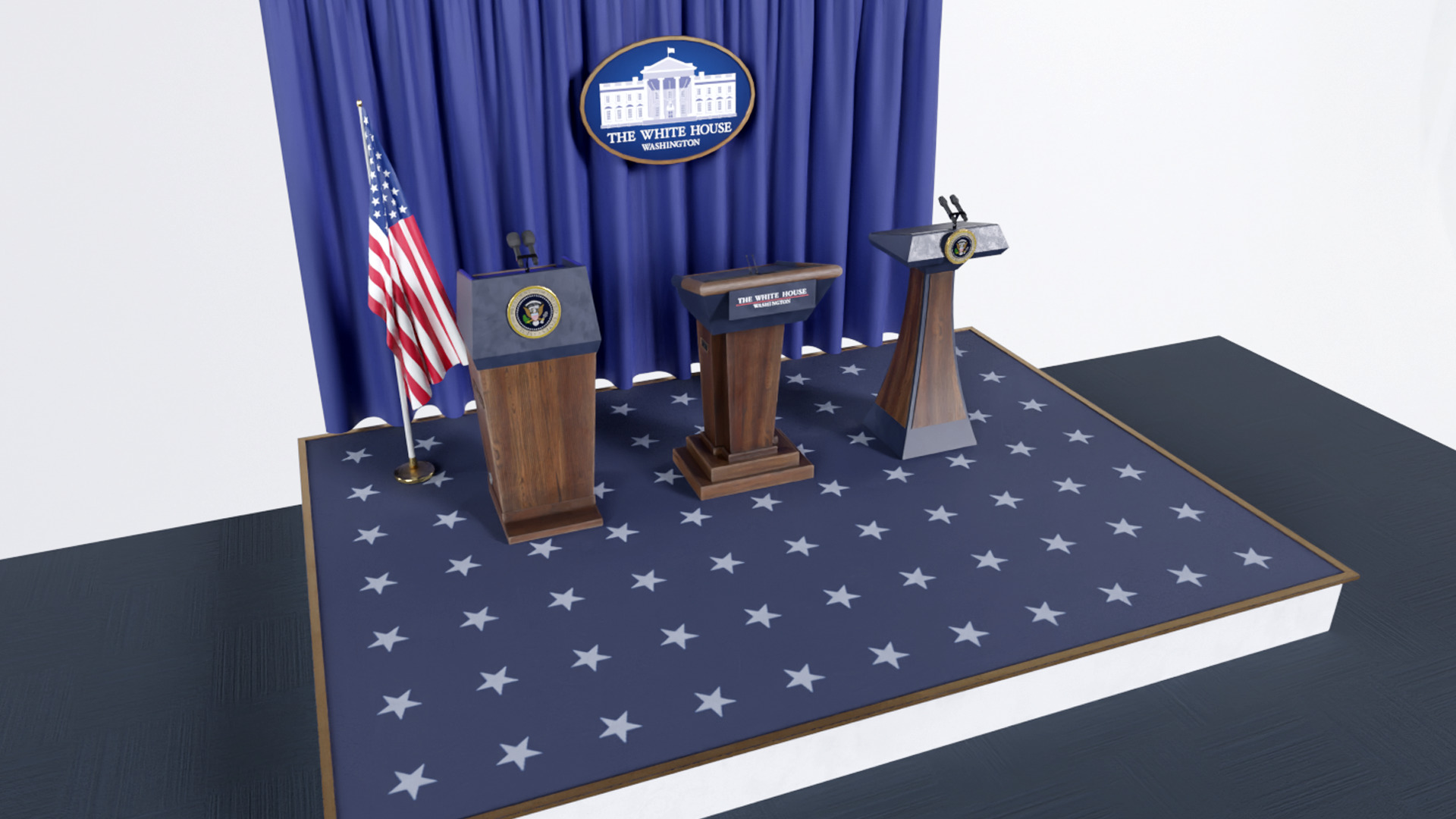 White House press room Lecterns Low-poly 3D model_2