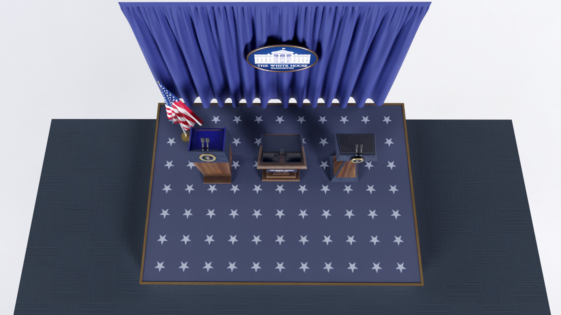 White House press room Lecterns Low-poly 3D model_4