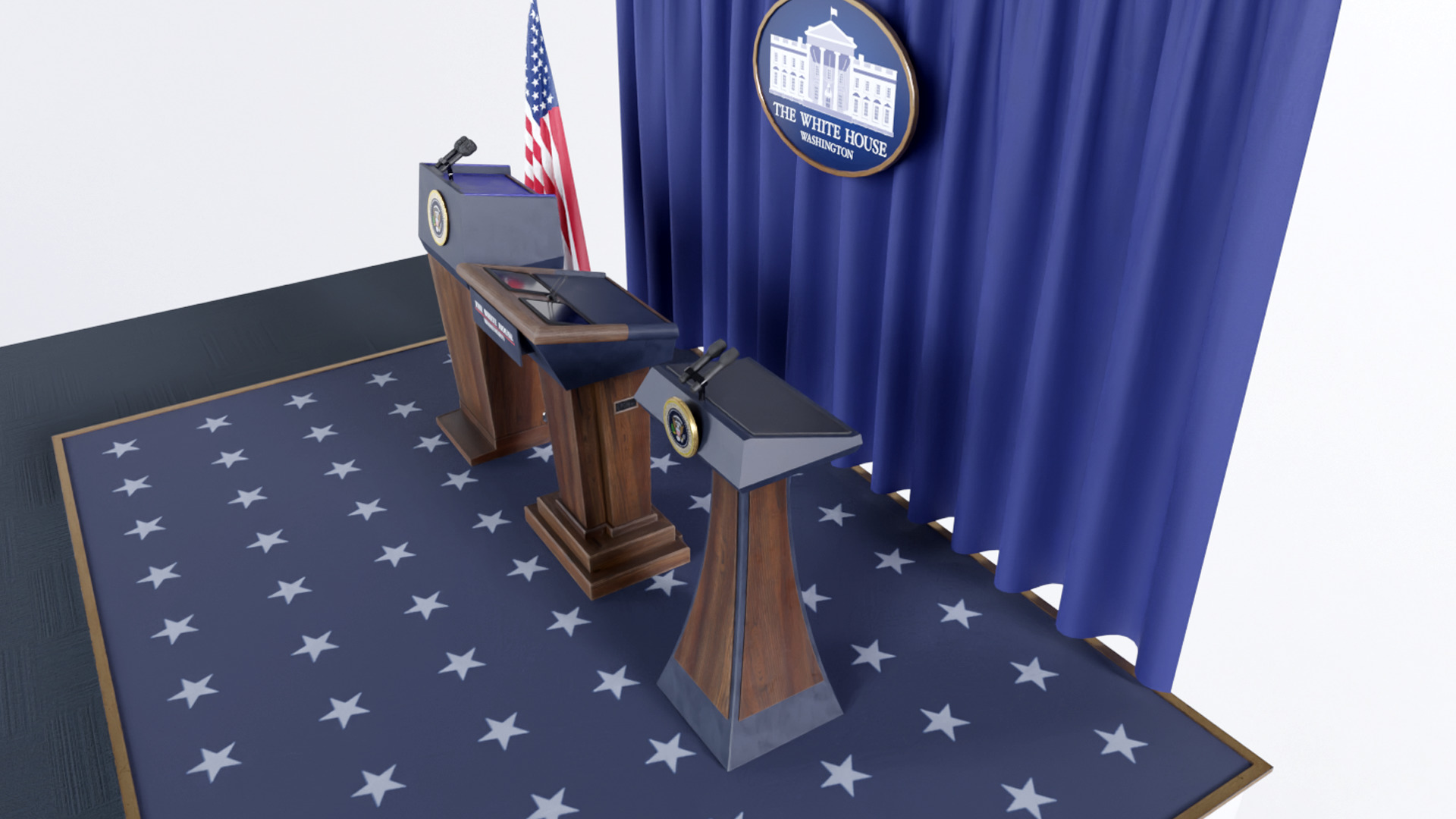White House press room Lecterns Low-poly 3D model_3