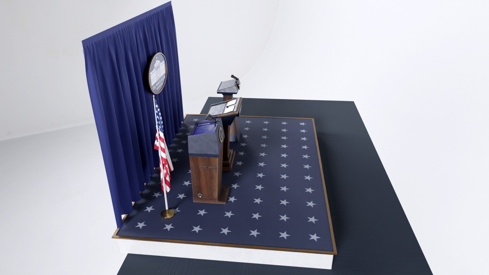 White House press room Lecterns Low-poly 3D model_5