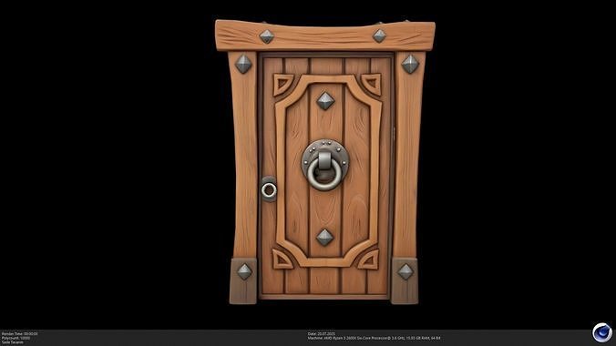 Stylized Medieval Wooden Door 3D Model - AI Low-poly 3D model