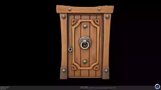 Stylized Medieval Wooden Door 3D Model - AI