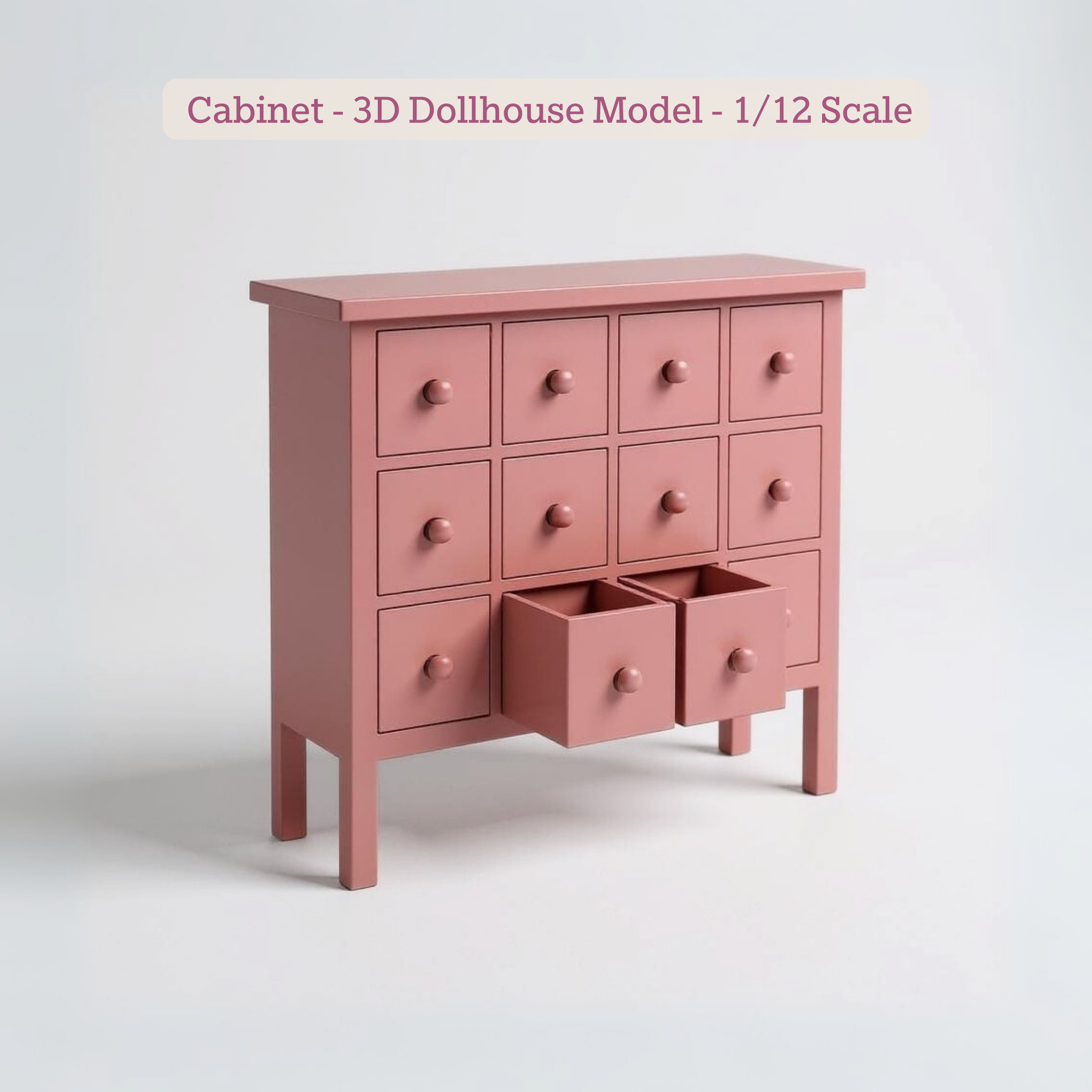 3x4 Cabinet STL File - Miniature Chest of Drawers 3D print model 3D print model_2