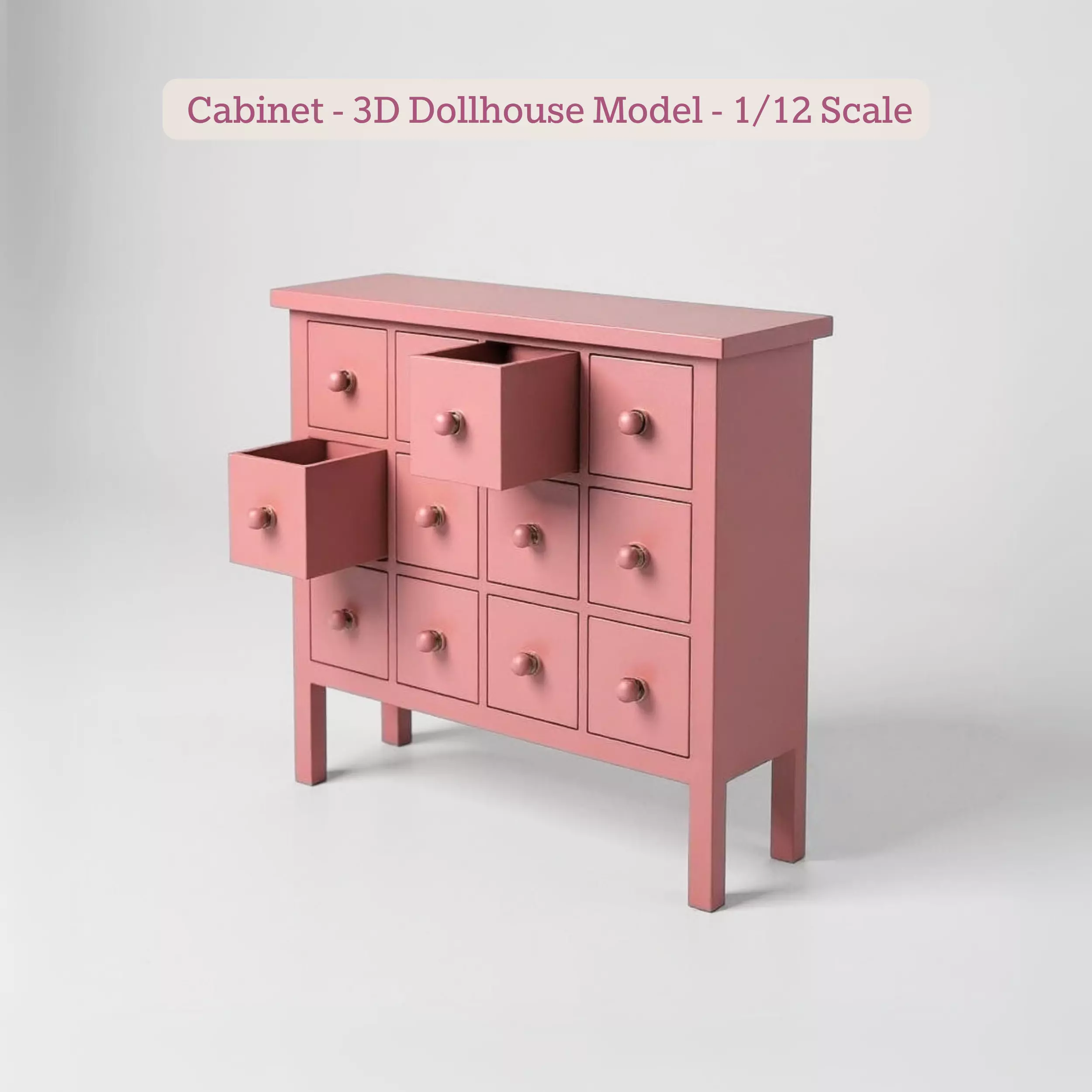 3x4 Cabinet STL File - Miniature Chest of Drawers 3D print model 3D print model_0