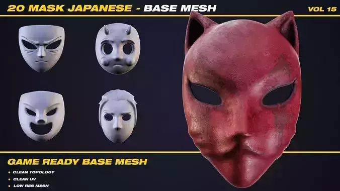 20 Mask Japanese Base Mesh - VOL 15 - Game Ready 