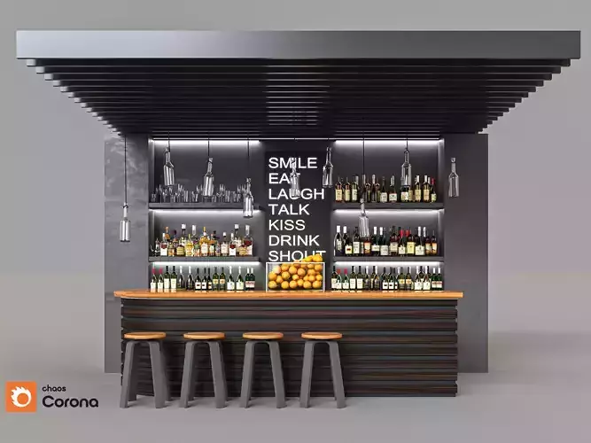 Modern Bar Counter Interior Model 2 - 3ds Max - Corona 3D model