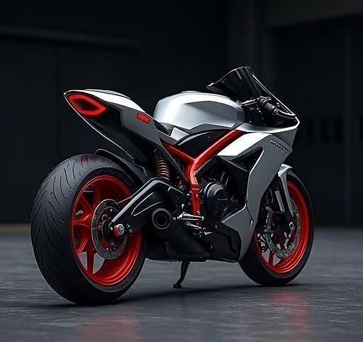 Futuristic White and Red Sport Motorcycle Low-poly 3D model