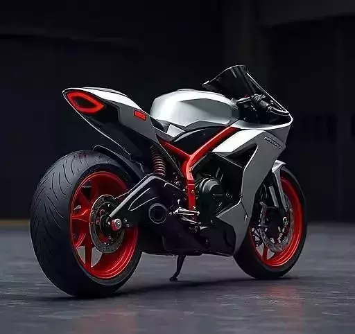 Futuristic White and Red Sport Motorcycle