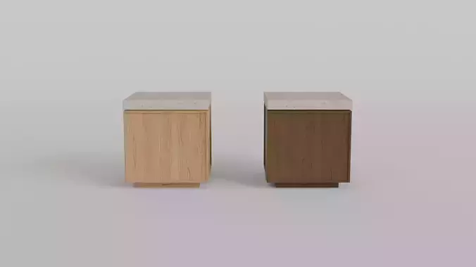 Tera Square Side Table Travertine and Oak 3D Model