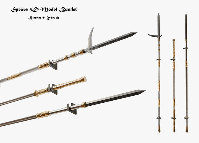 Realistic Japanese Spears and Pole Weapon Asset Bundle 3D model