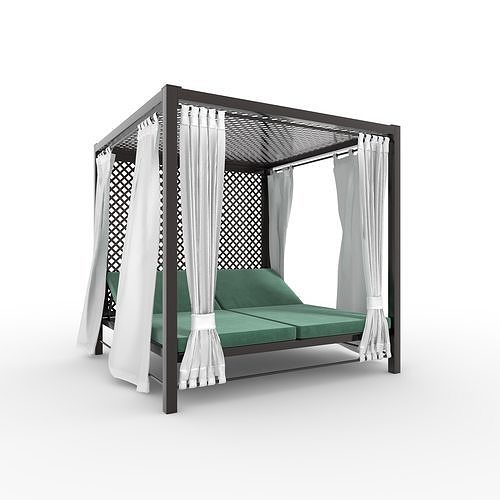 Poolside Cabana 08 with Animated Curtain Blowing in the Wind 3D model