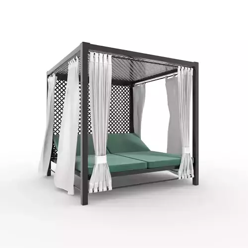 Poolside Cabana 08 with Animated Curtain Blowing in the Wind 3D model