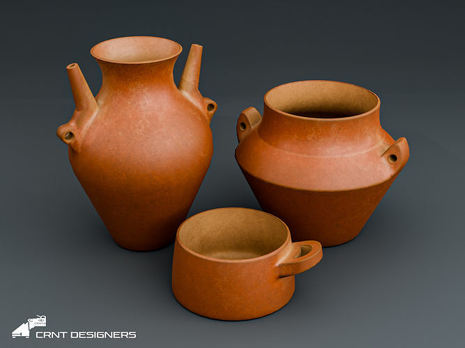 Ancient Clay Cooking Vessels Set Low-poly 3D model