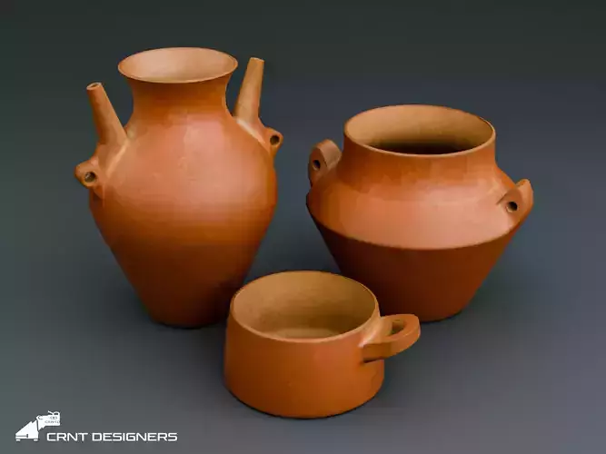 Ancient Clay Cooking Vessels Set Low-poly 3D model